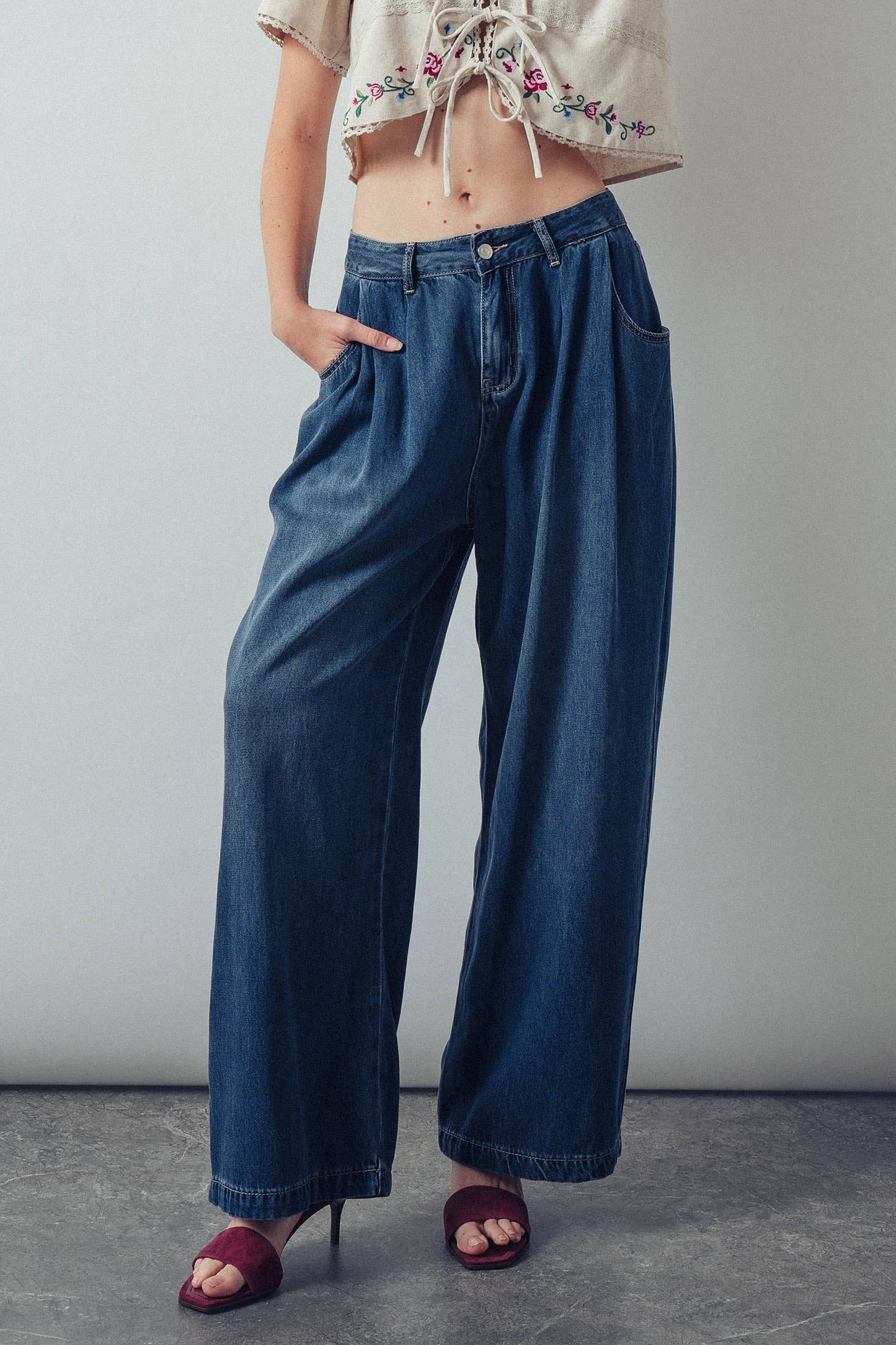 Dahlia Wide-Leg Denim Pants
