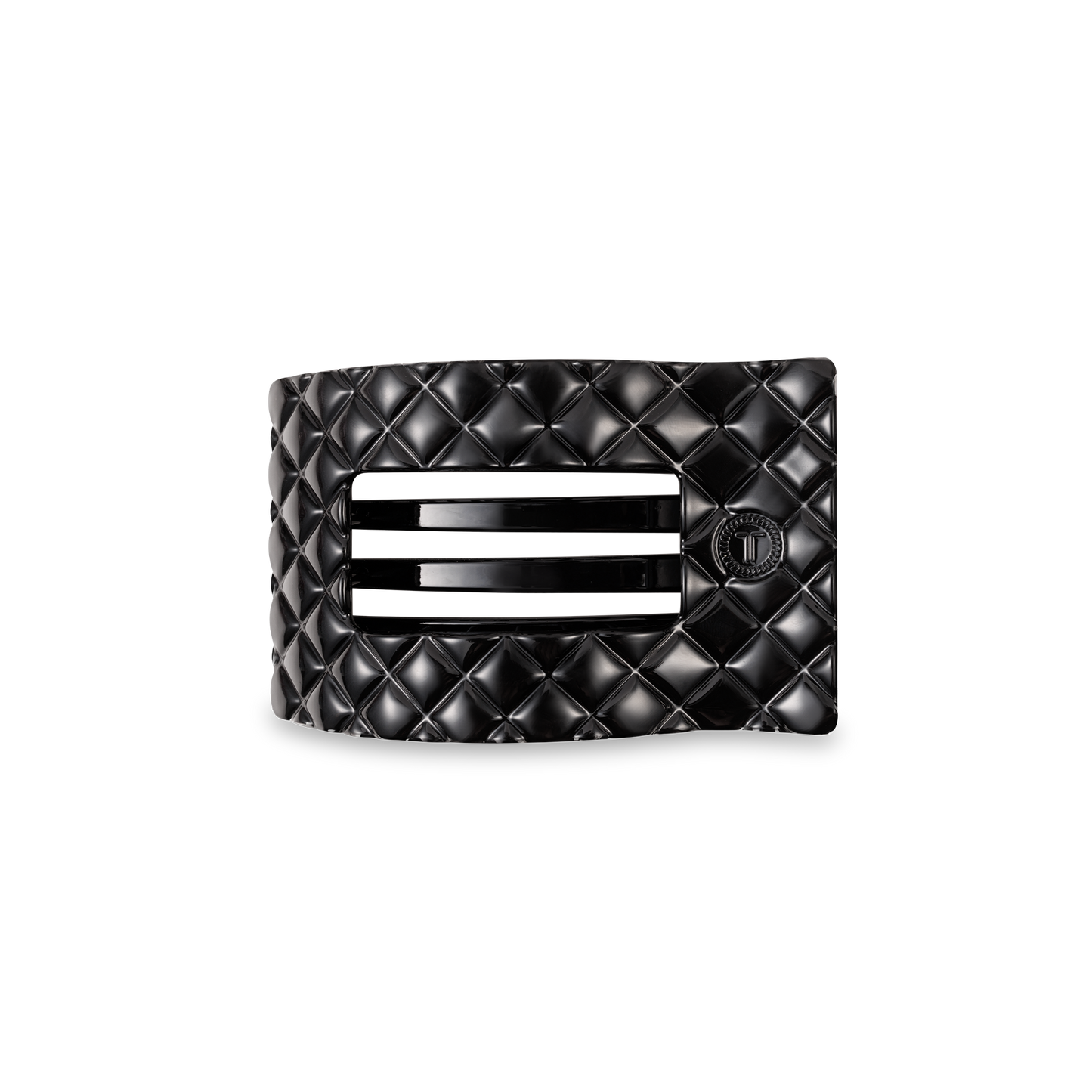 Flat Rectangle Hair Clip | Jet Black Quilted |Small