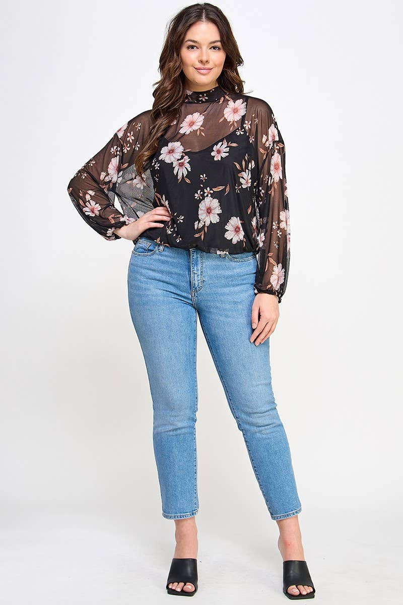 Mesh Floral Top with Cami (Plus)