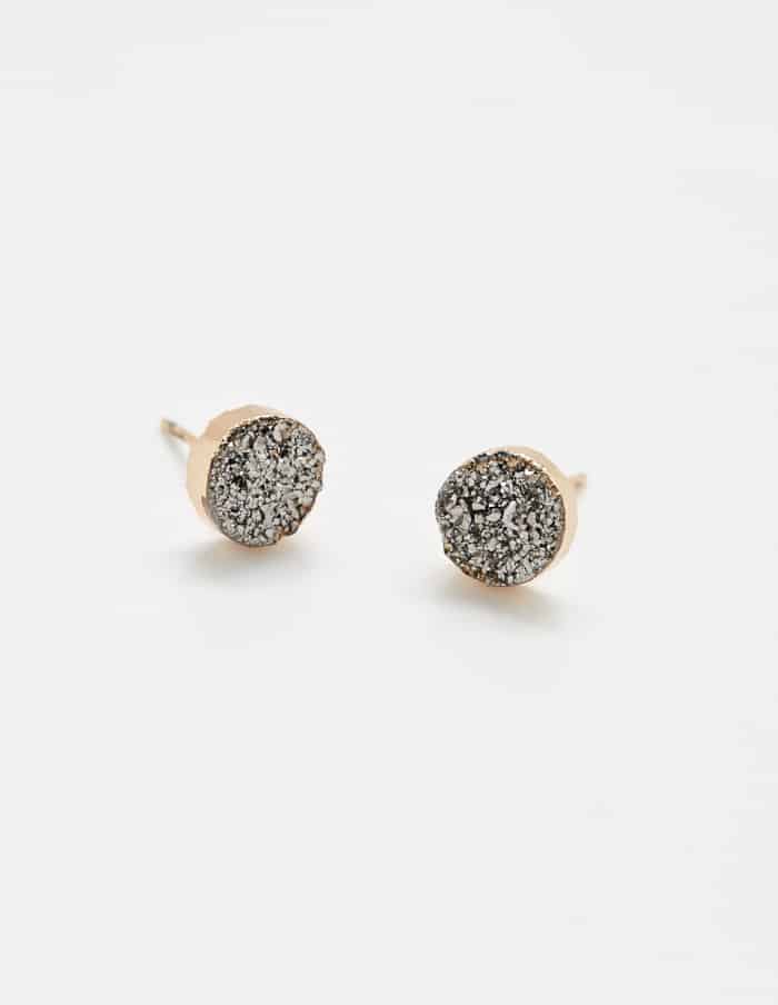 Silver Druzy Stud Earrings