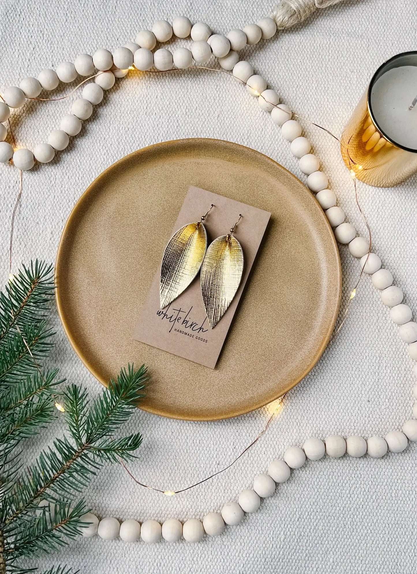 Textured Gold Leather Leaf Earrings