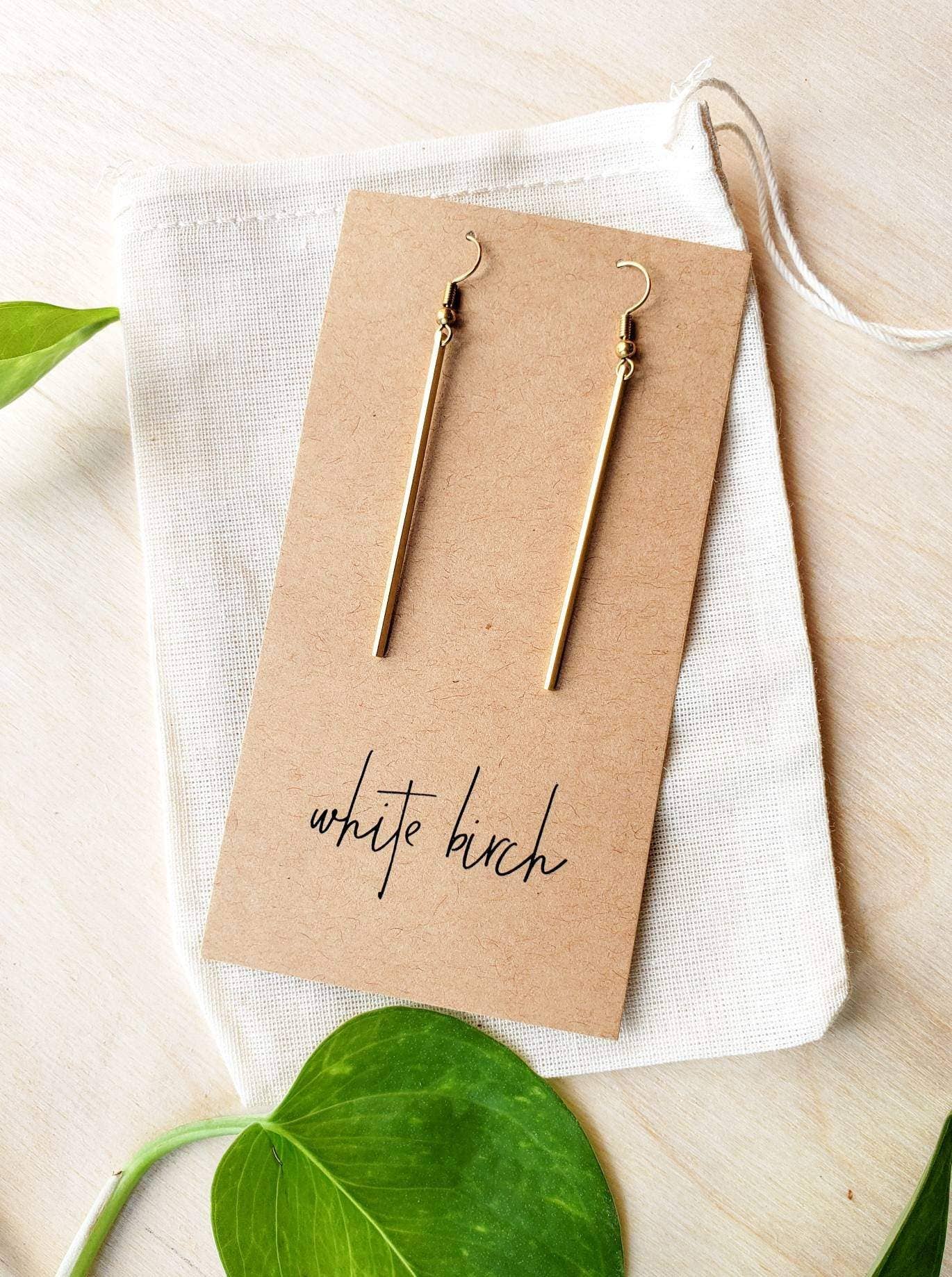 Brass Bar Earrings: Raw Brass Hooks