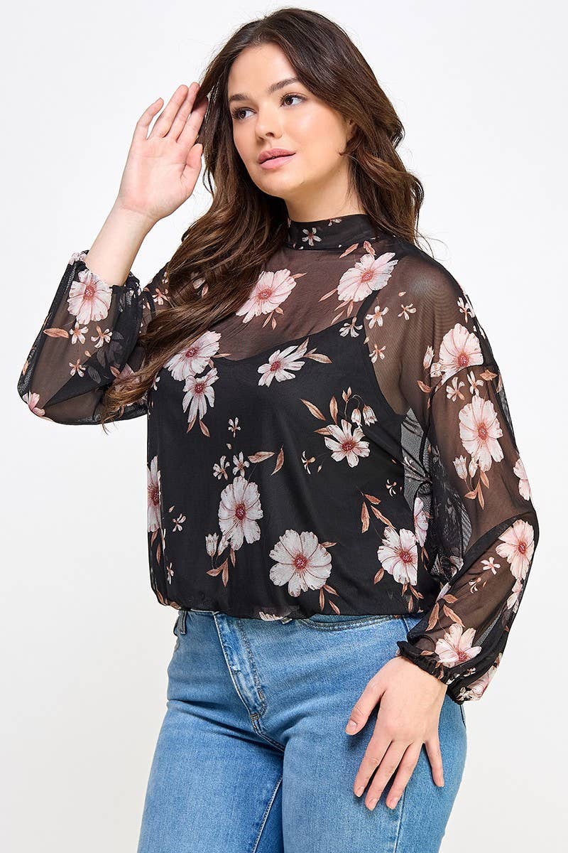 Mesh Floral Top with Cami (Plus)