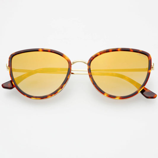 Luna Acetate Cat Eye Sunglasses, Tortoise/Gold Mirror
