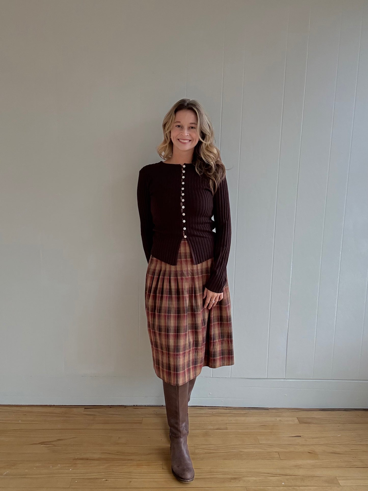 Sophie Knit Button Top (Brown)