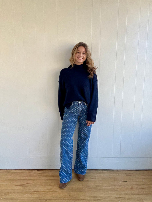 Jordan Mock Neck Sweater (Navy)