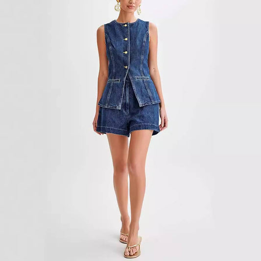 Elle Denim Top & Shorts Set