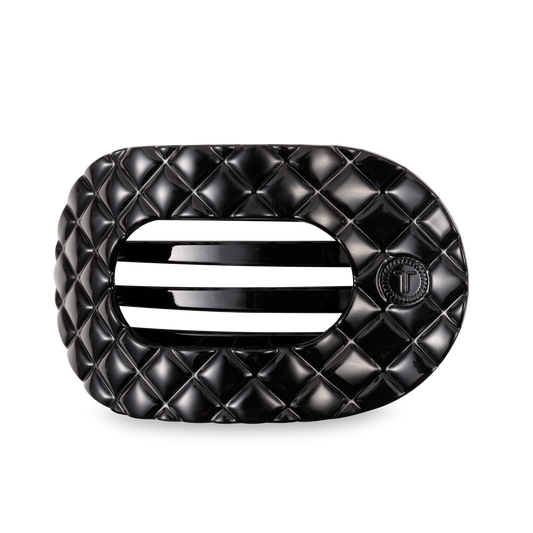 Flat Round Hair Clip | Jet Black Quilted |Large