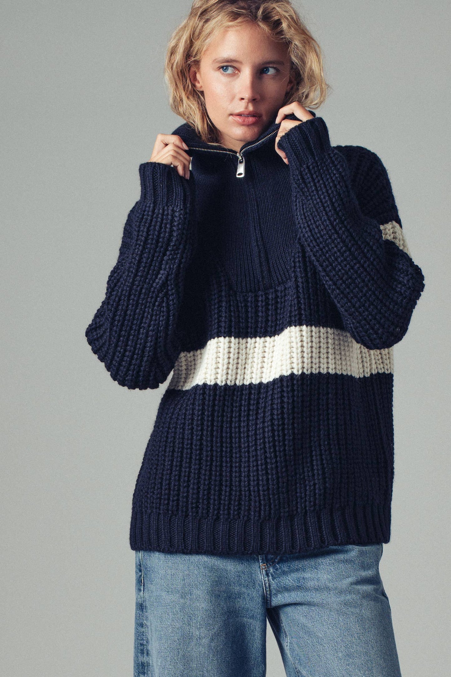 Maya Half-Zip Knit Sweater (Navy)