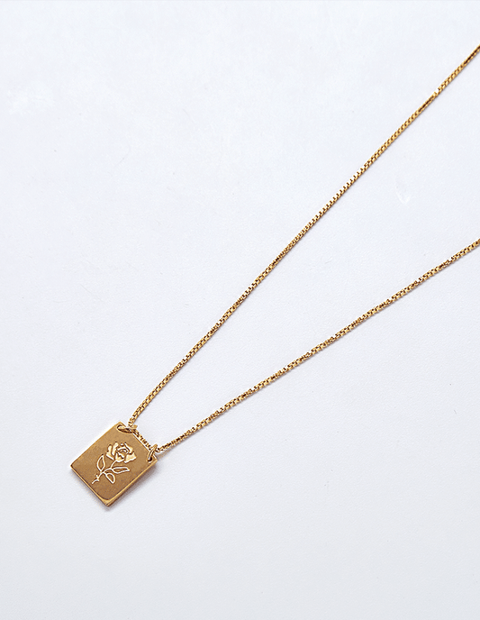 14k Gold Filled Rose Flower Bar Charm Necklace