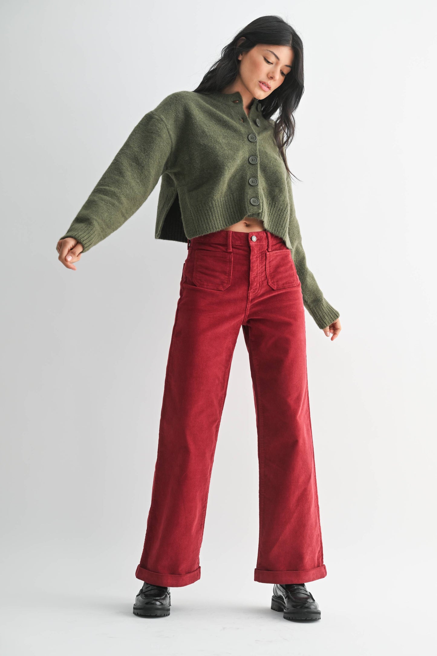 Crimson Corduroy Wide Leg Pant