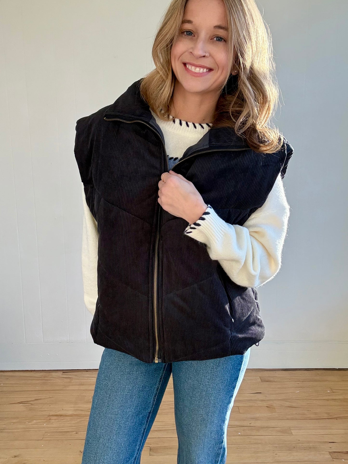 Corduroy Puff Vest (Charcoal)
