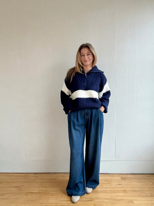 Maya Half-Zip Knit Sweater (Navy)