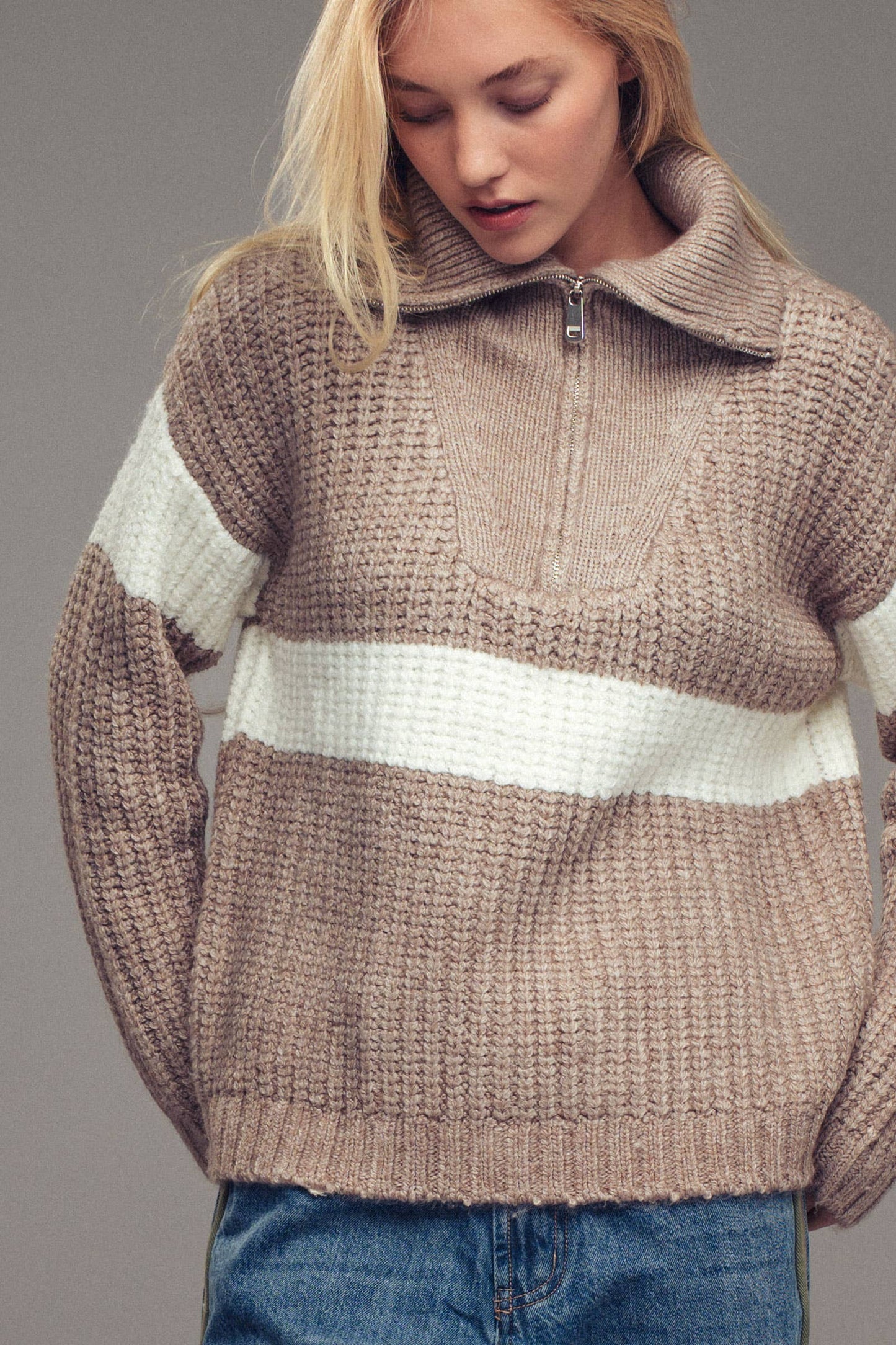 Maya Half-Zip Knit Sweater (Mocha)