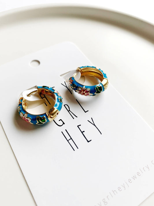 Blue Flower Hoops