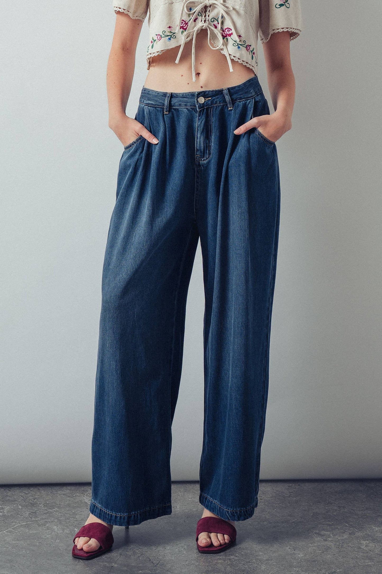 Dahlia Wide-Leg Denim Pants