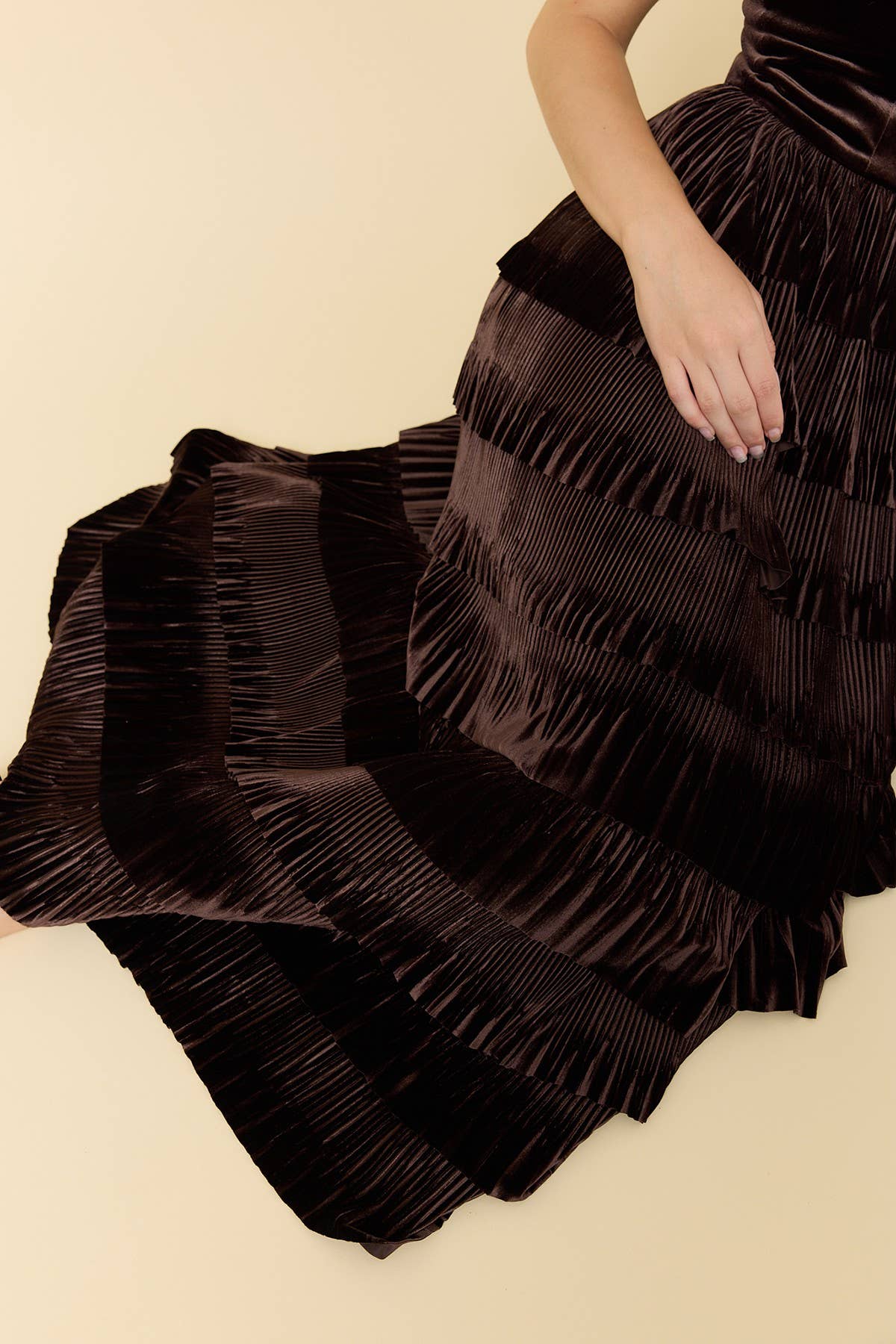 Velvety Pleated Tier Dress