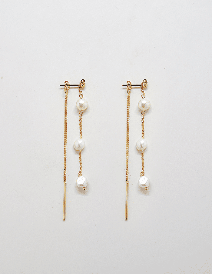 Gold Pearl Chain Earrings