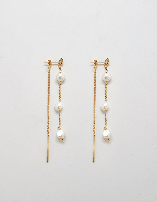 Gold Pearl Chain Earrings