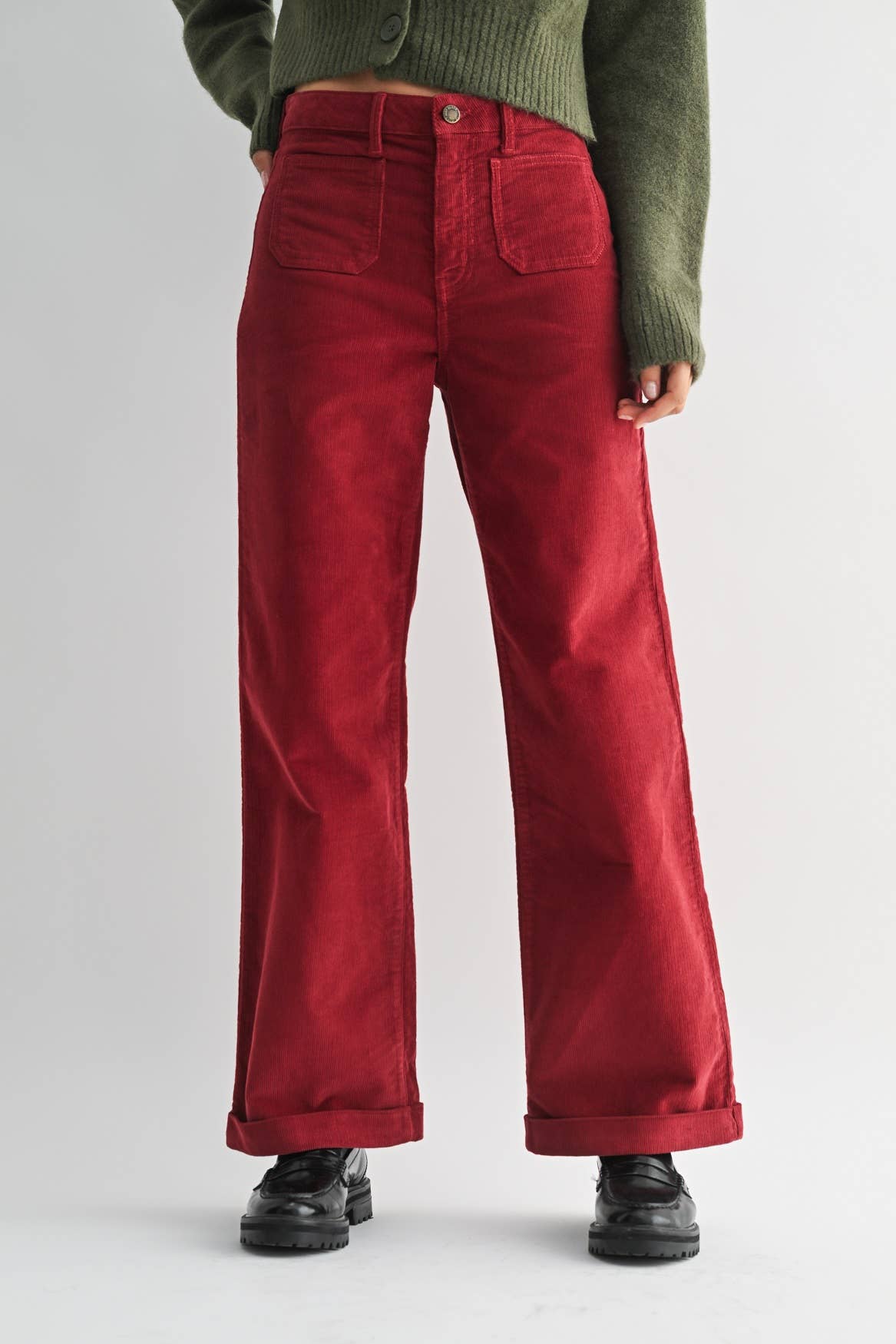 Crimson Corduroy Wide Leg Pant