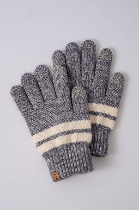 Striped Touch Screen Finger Gloves (Grey)