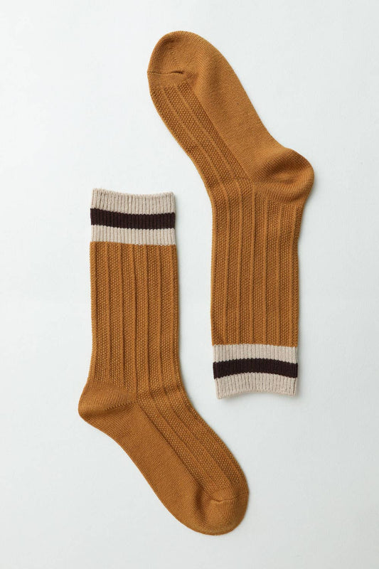 Cozy Retro Color Block Wool Crew Socks - Mustard