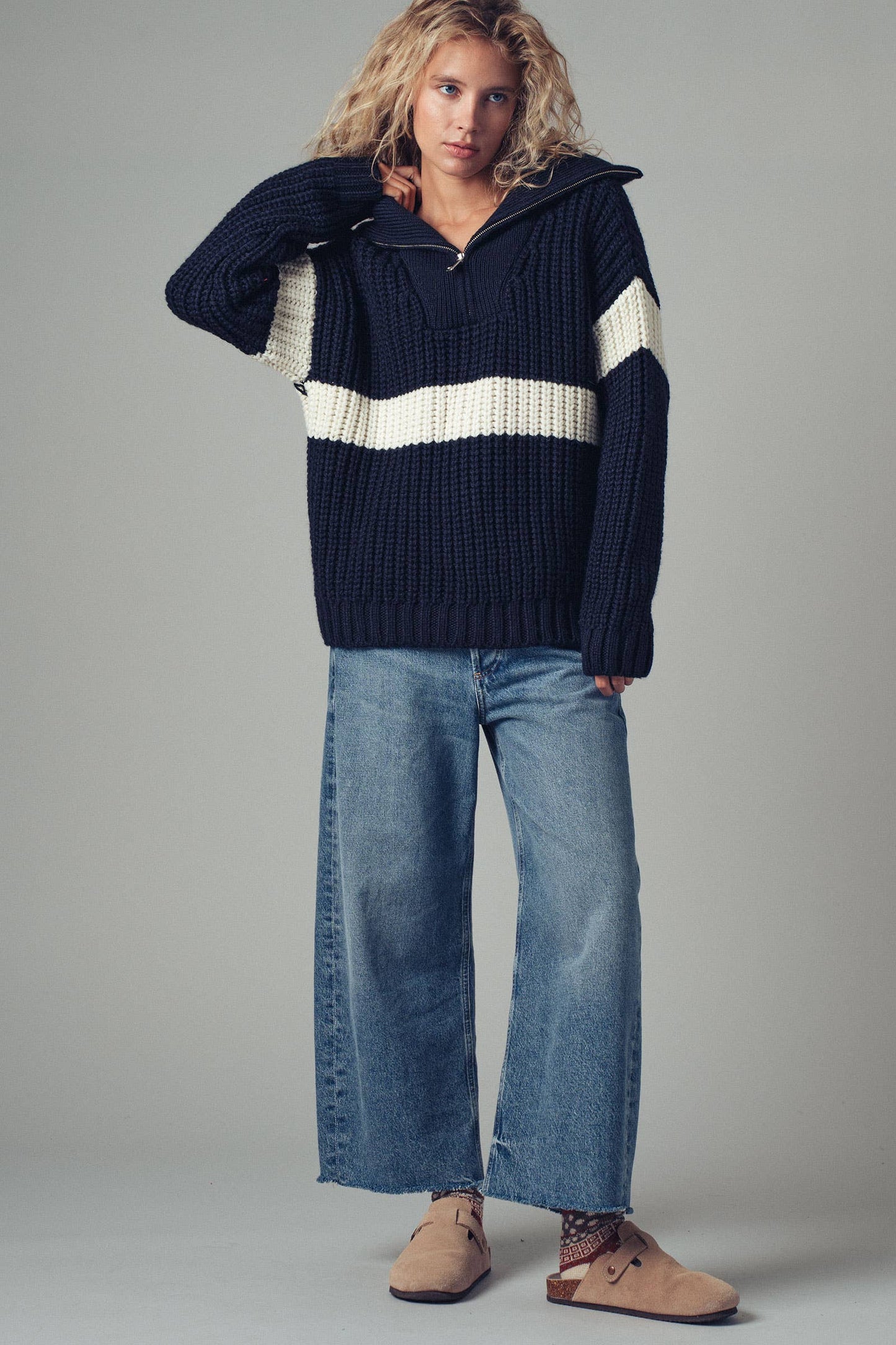 Maya Half-Zip Knit Sweater (Navy)