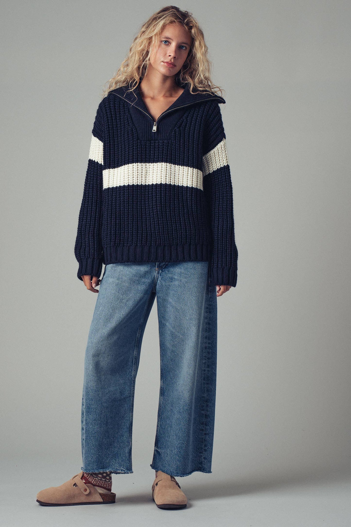 Maya Half-Zip Knit Sweater (Navy)