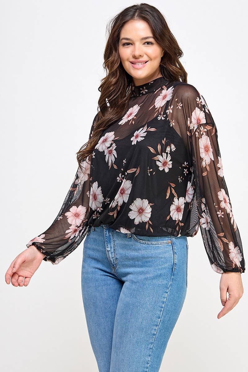 Mesh Floral Top with Cami (Plus)