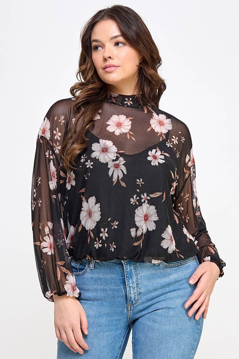 Mesh Floral Top with Cami (Plus)
