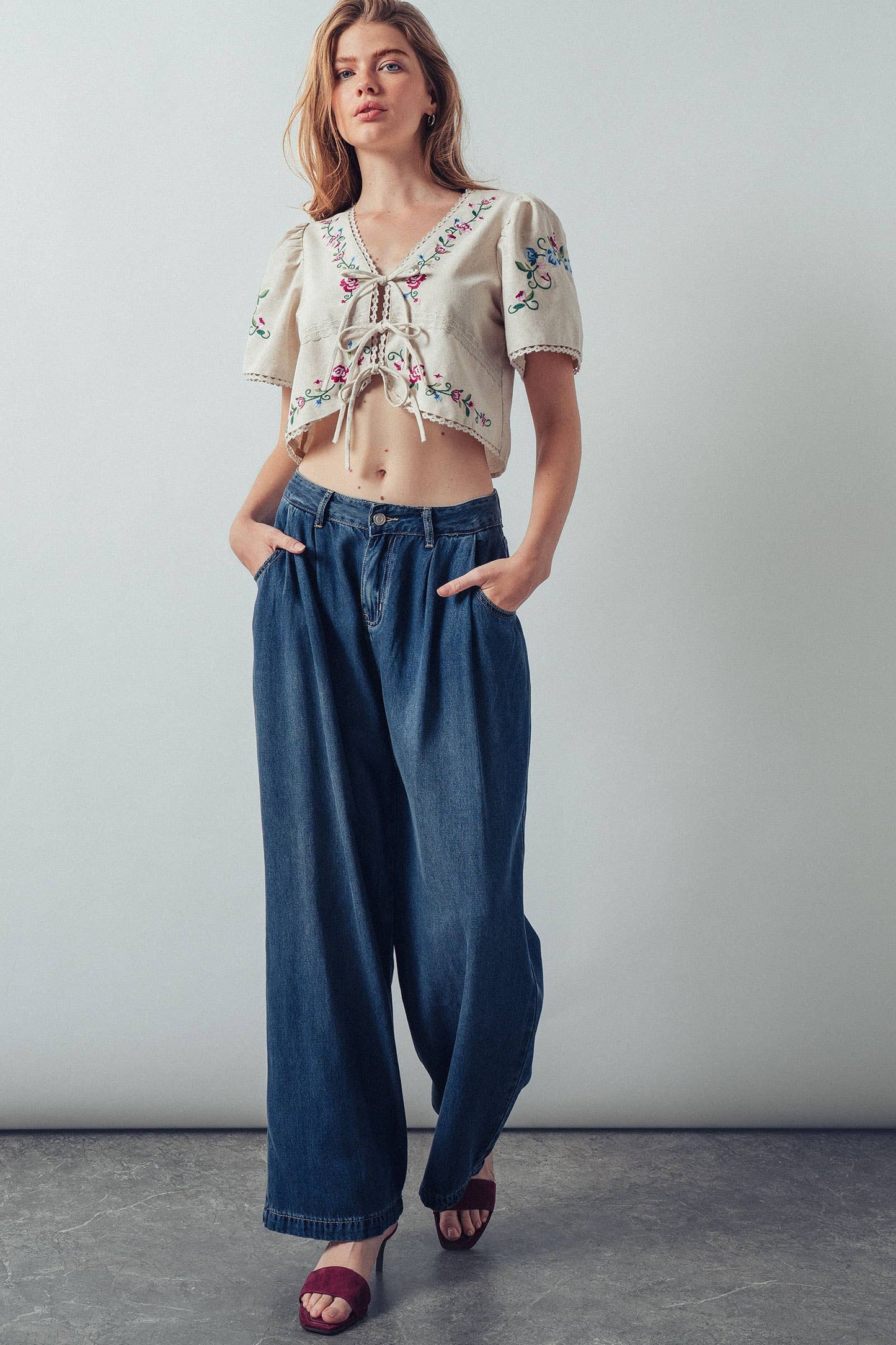 Dahlia Wide-Leg Denim Pants