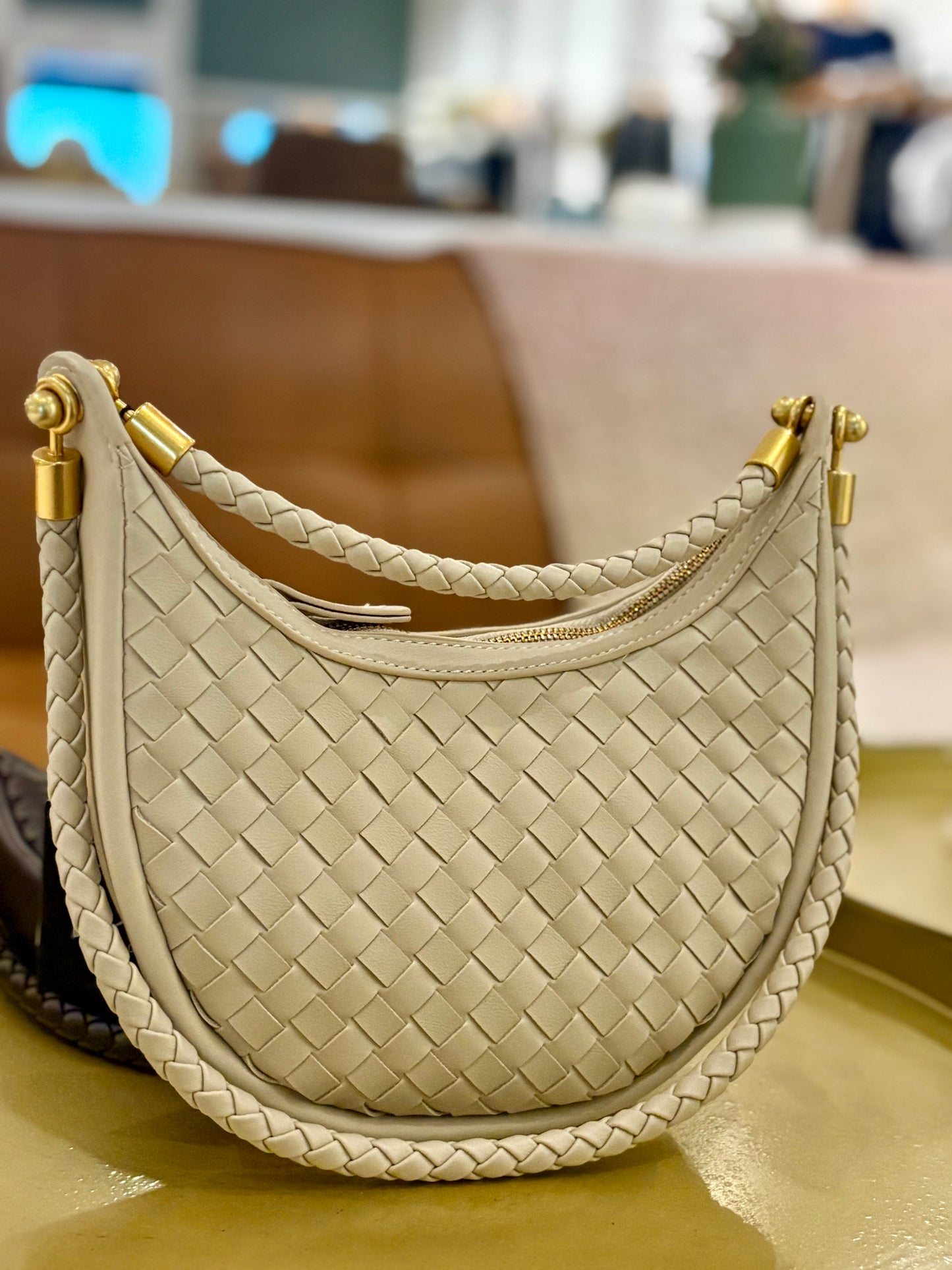 Hadley Woven Hobo Bag (Beige)