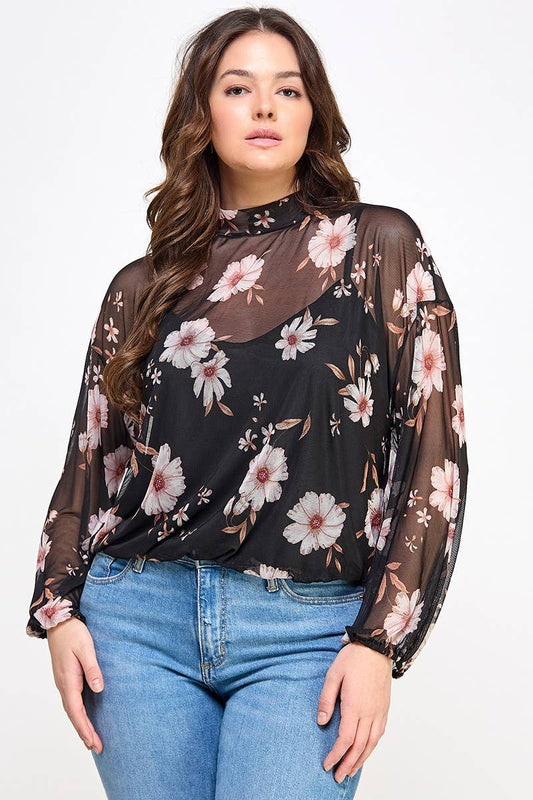 Mesh Floral Top with Cami (Plus)