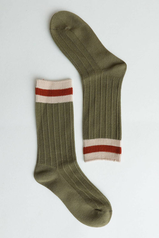 Cozy Retro Color Block Wool Crew Socks -Green