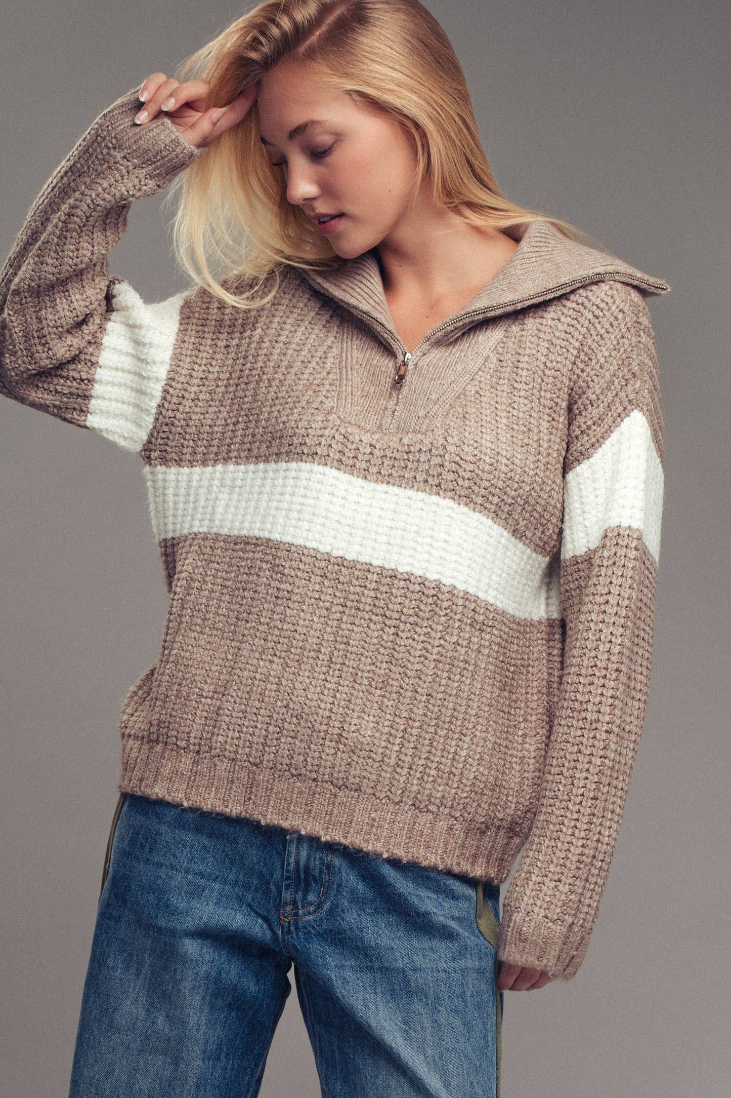 Maya Half-Zip Knit Sweater (Mocha)