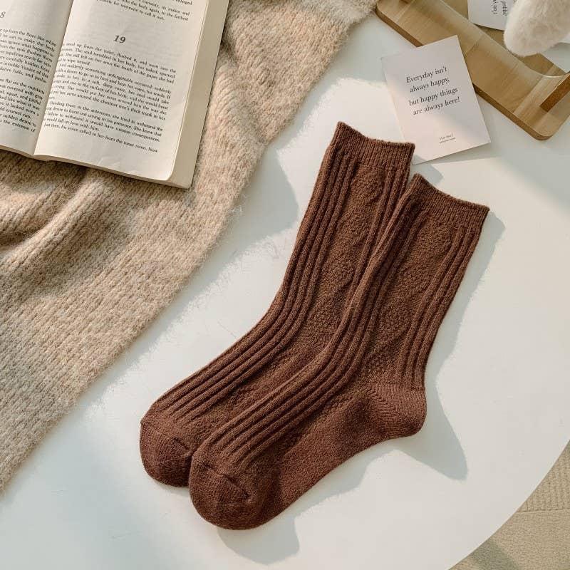Warm Socks - Knitted Cashmere Crew Cozy Socks: Black