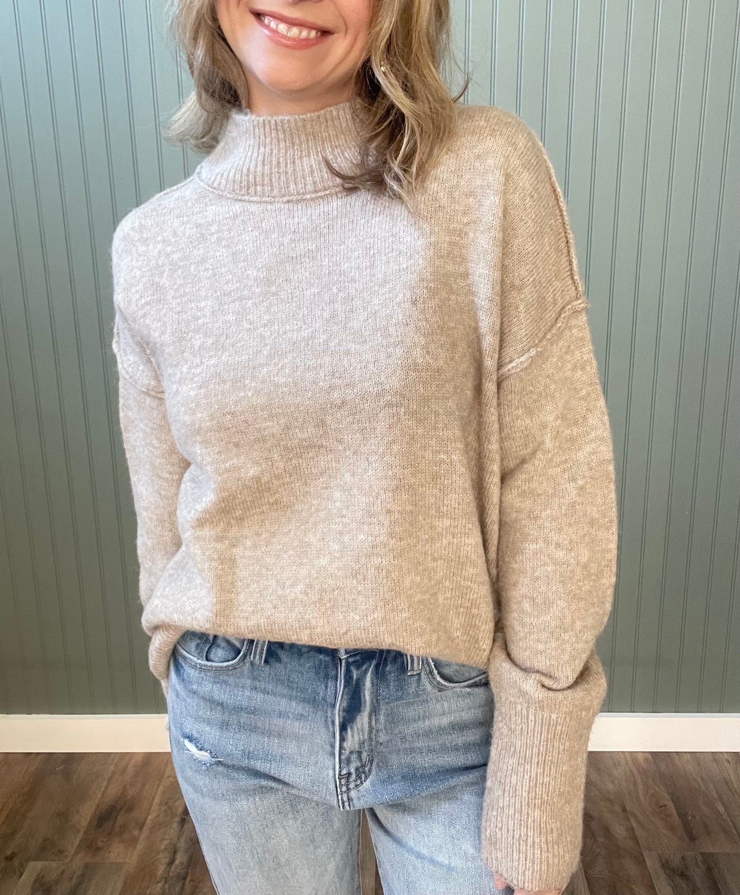 Hannah Mock Neck Sweater (Taupe)
