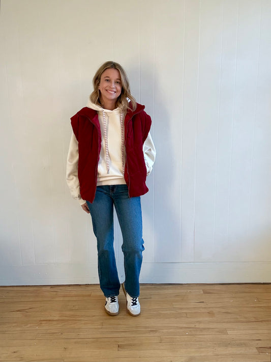 Corduroy Puff Vest (Wine)