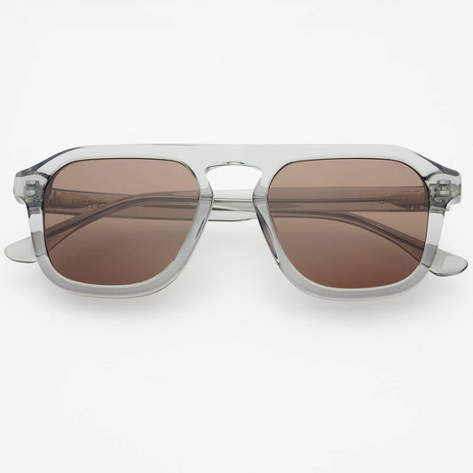 Addison Acetate Unisex Aviator Sunglasses, Crystal Gray / Brown
