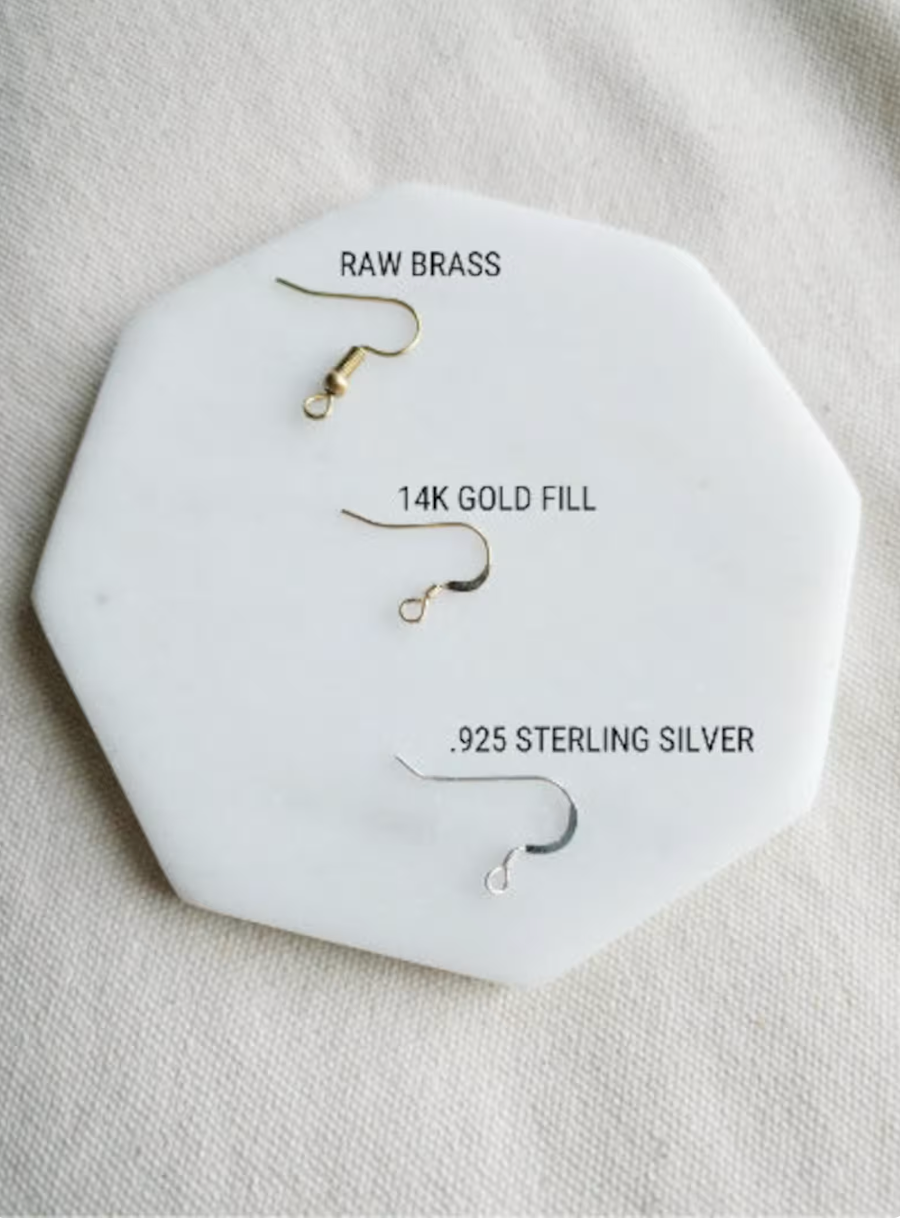 Gold Glitter Leather Fan Earrings: Brass
