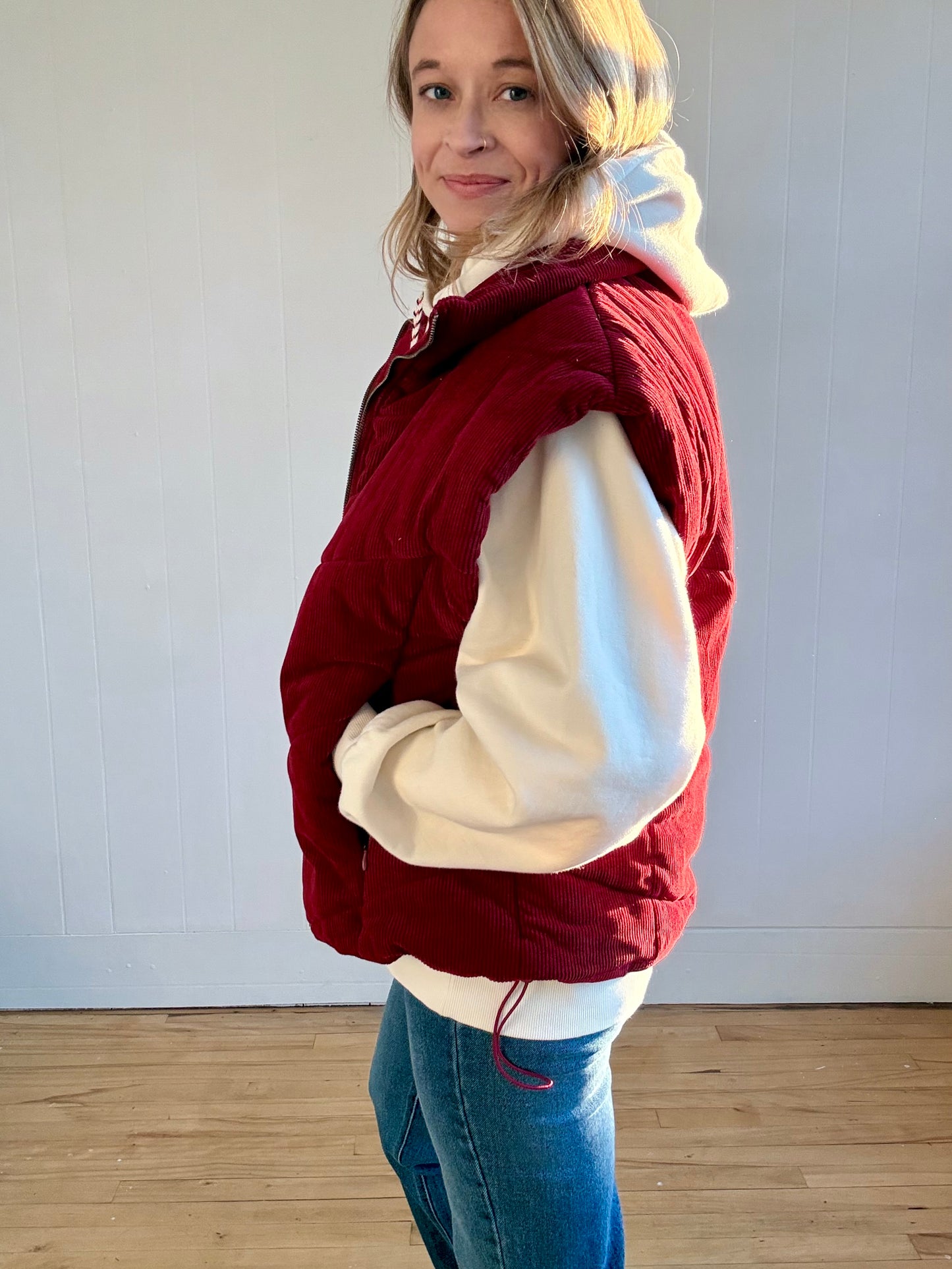 Corduroy Puff Vest (Wine)