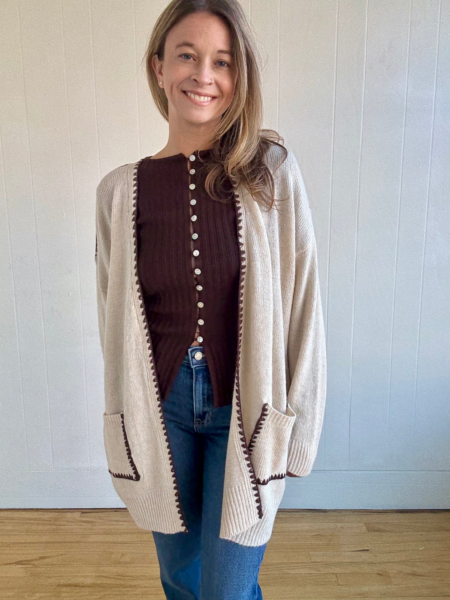 Sophie Knit Button Top (Brown)