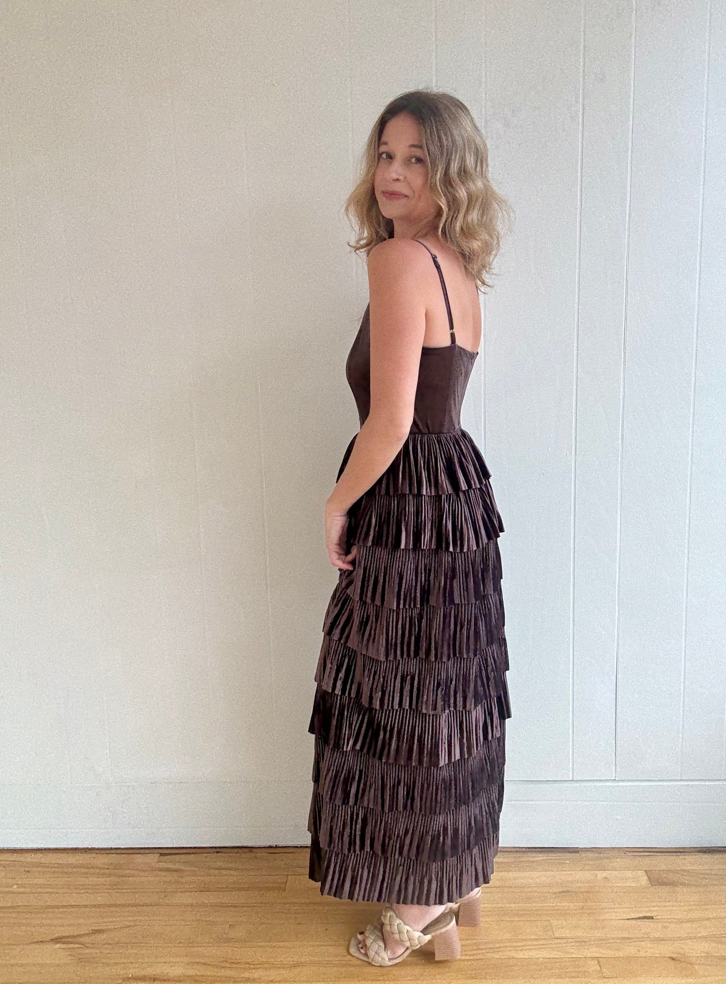 Velvety Pleated Tier Dress