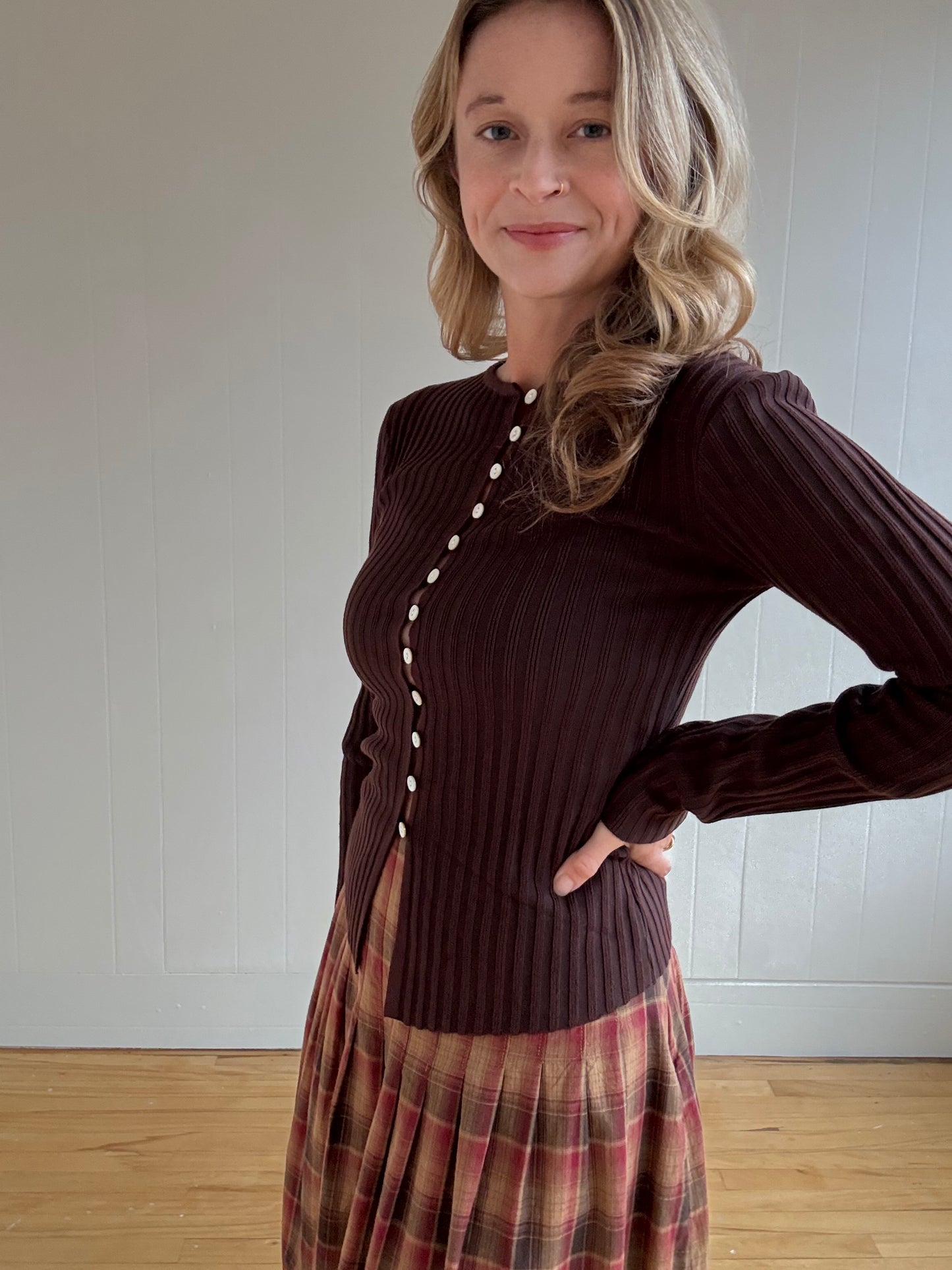 Sophie Knit Button Top (Brown)