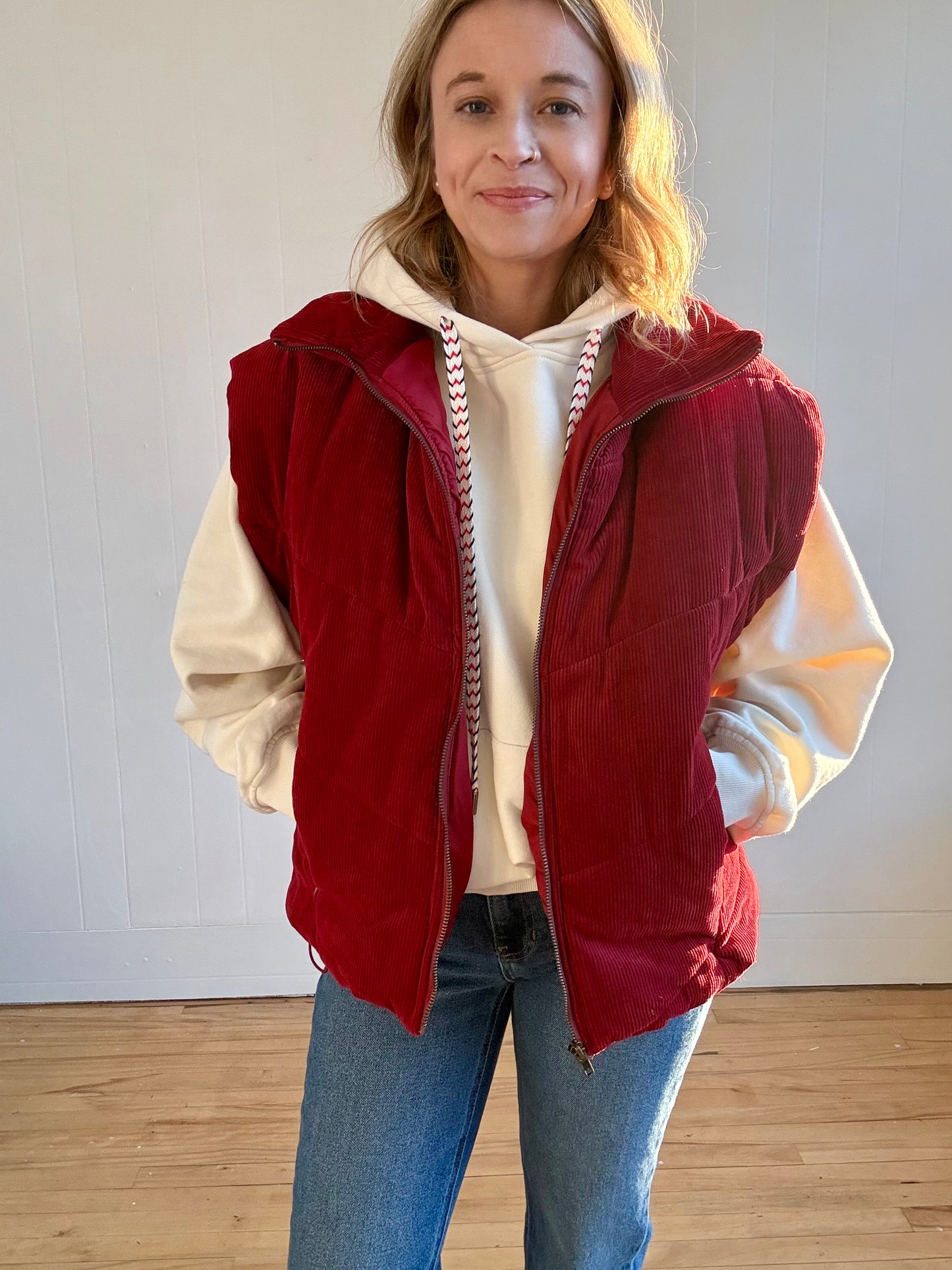 Corduroy Puff Vest (Wine)