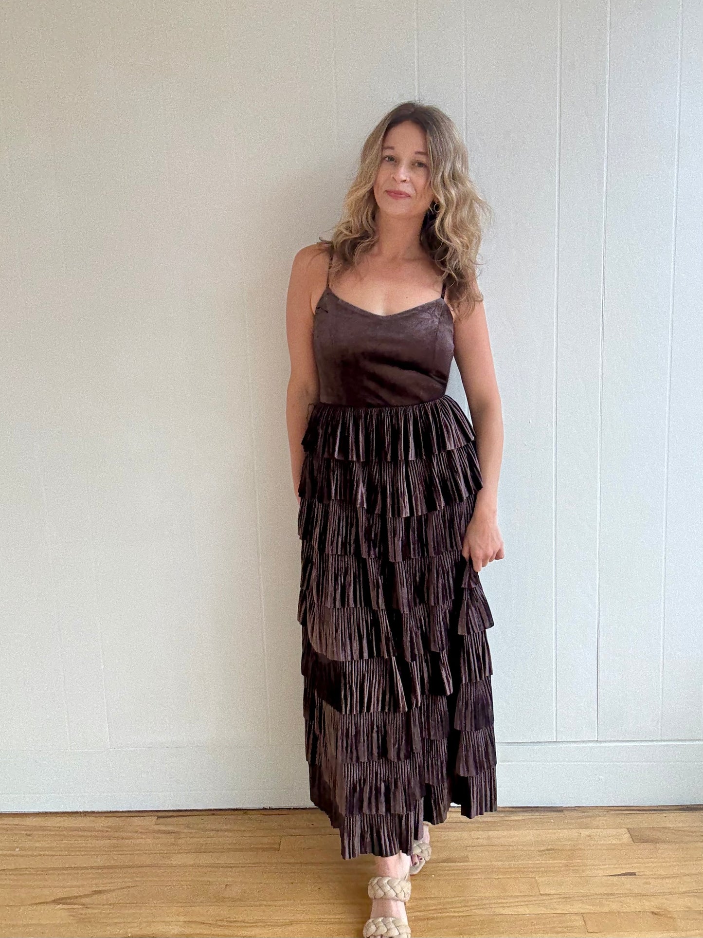 Velvety Pleated Tier Dress