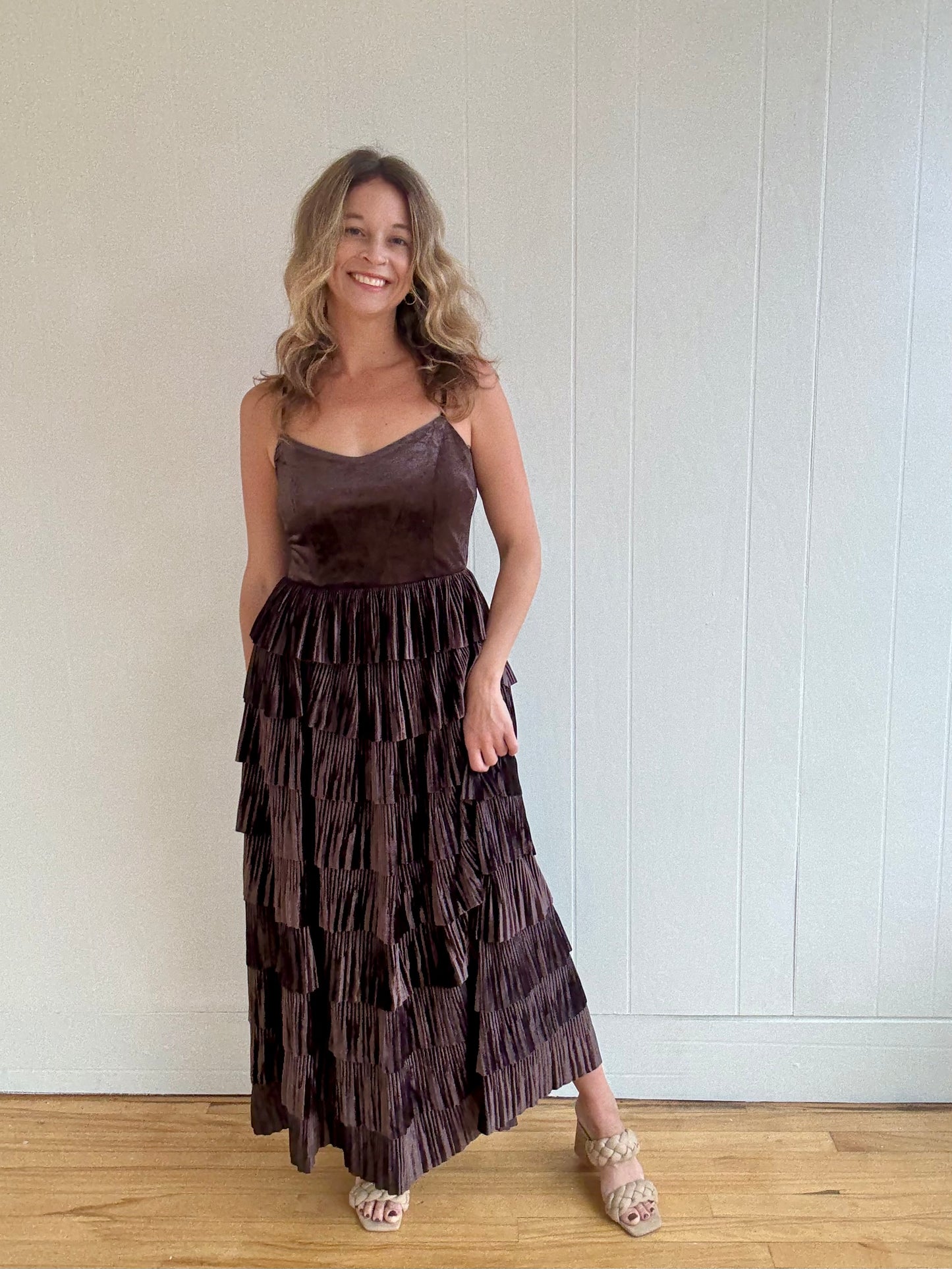 Velvety Pleated Tier Dress