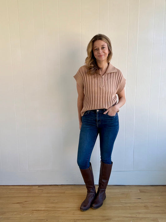 Jenny Knit Half-Zip Sweater (Mocha)