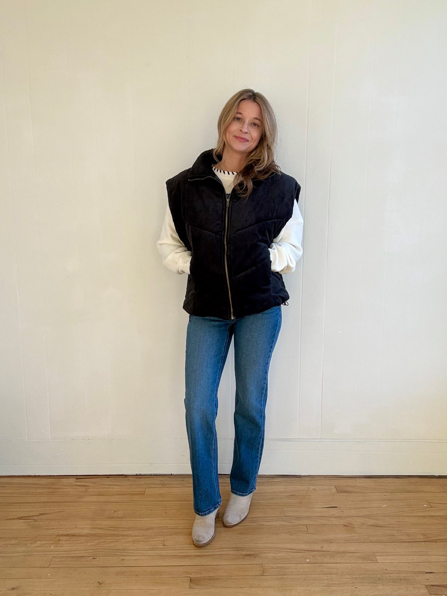 Corduroy Puff Vest (Charcoal)