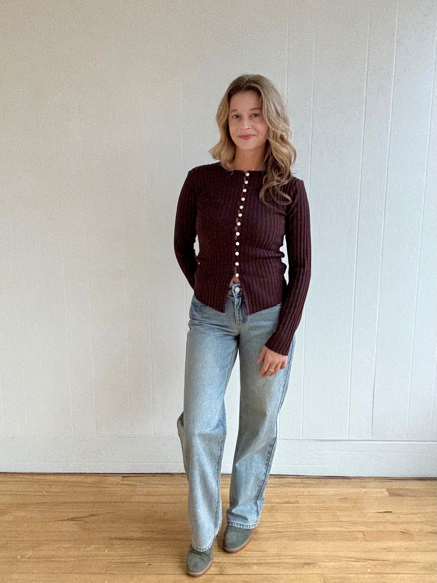 Sophie Knit Button Top (Brown)